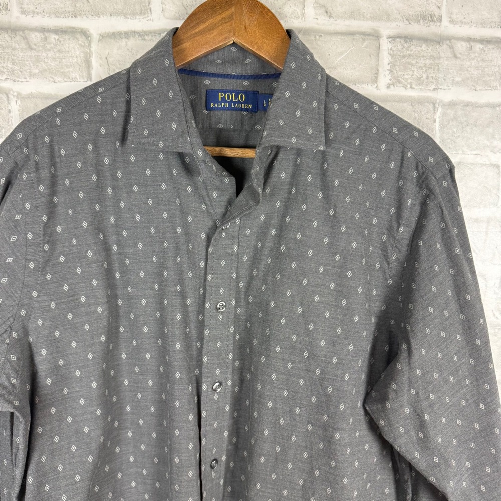 Polo Ralph Lauren Mens Grey Diamond Print Button Down Shirt Large Long Sleeve